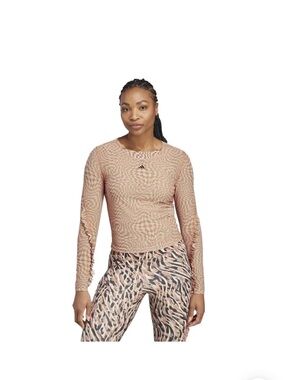Adidas Print Clash Mesh Long Sleeve Yoga Top NWT Size Small (Clay Brown HT7324)